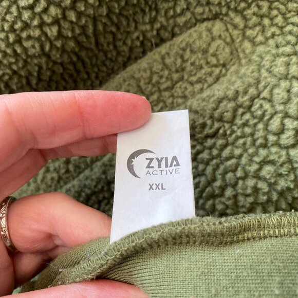 ZYIA ACTIVE Olive Green Flying V Fleece Bomber Jacket XXL Cozy Nubby Texture - Picture 5 of 8